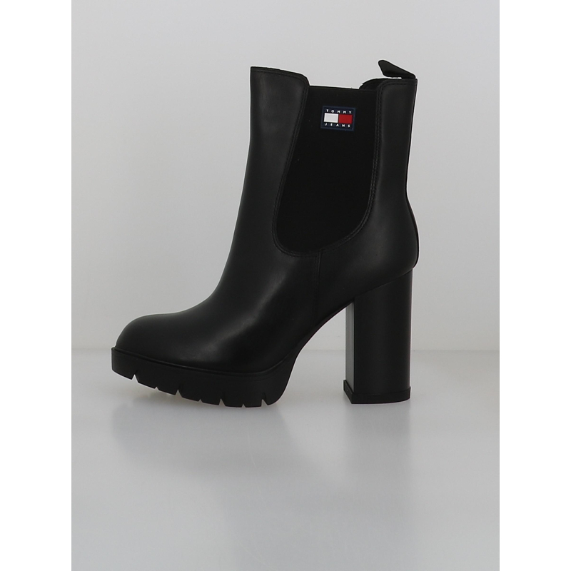 Bottines chelsea en cuir crantées à talon carré noir femme - Tommy Jeans