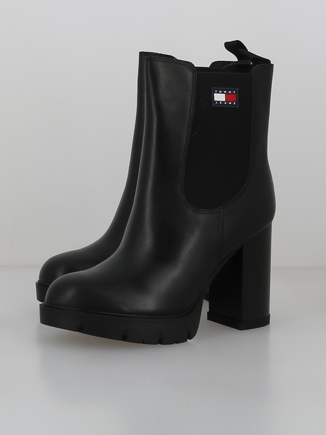Bottines chelsea en cuir crantées à talon carré noir femme - Tommy Jeans