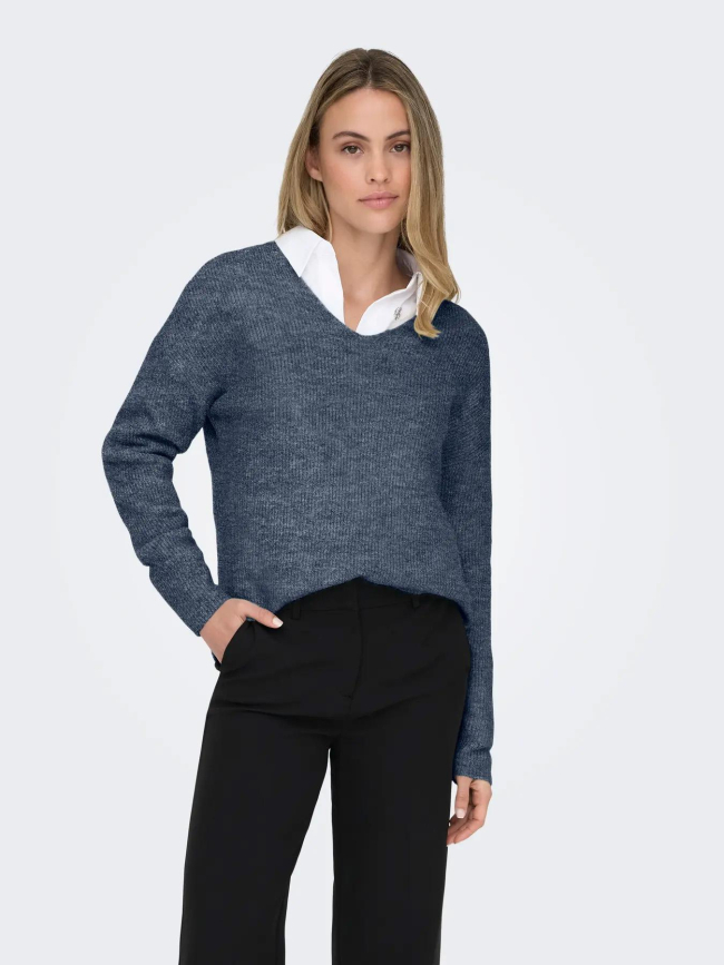 Pull col v camilla indigo bleu femme - Only