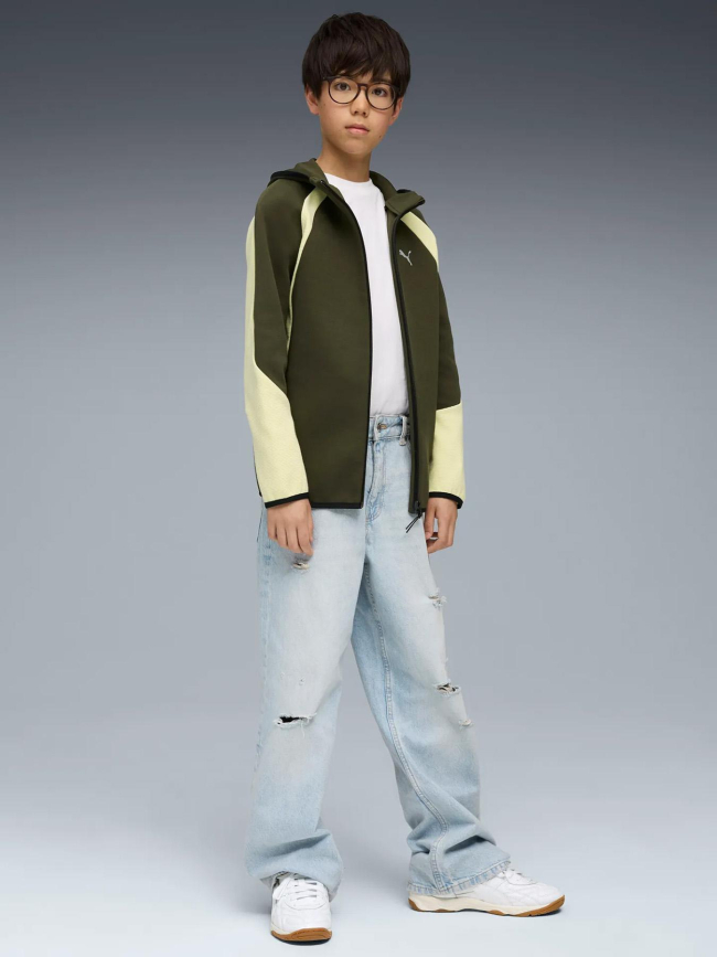 Veste de survêtement zipée à capuche evostripe vert enfant - Puma