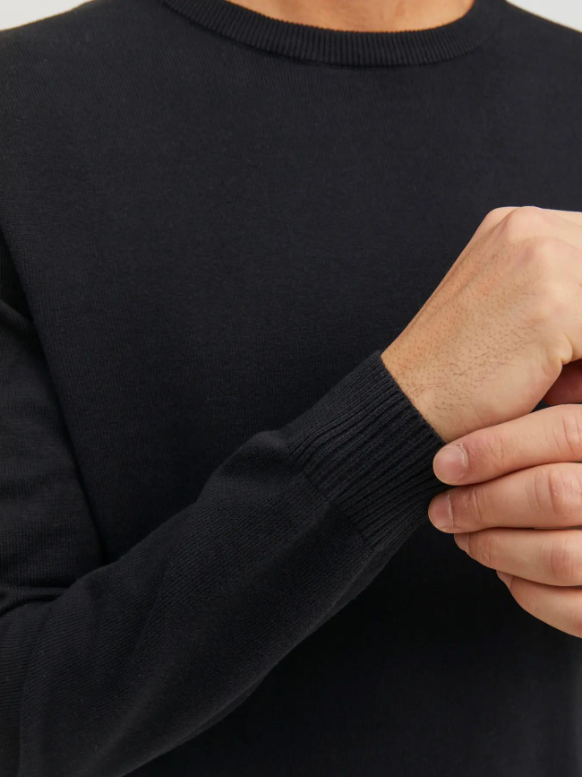 Pull basic col rond uni noir homme - Jack & Jones