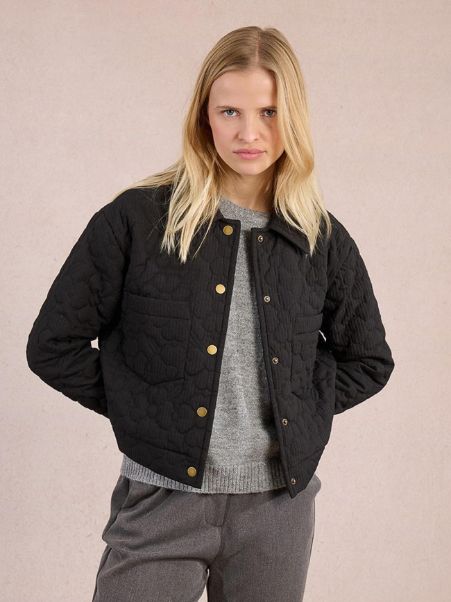 Veste matelassée fleurs brodées noir femme - Molly Bracken