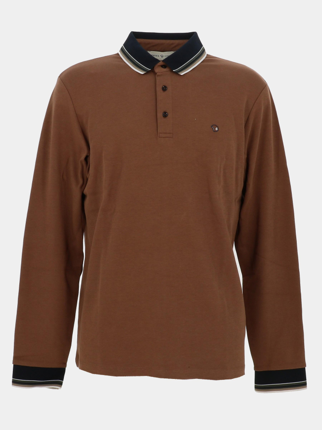 Polo manches longues gavroch marron homme - Benson & Cherry