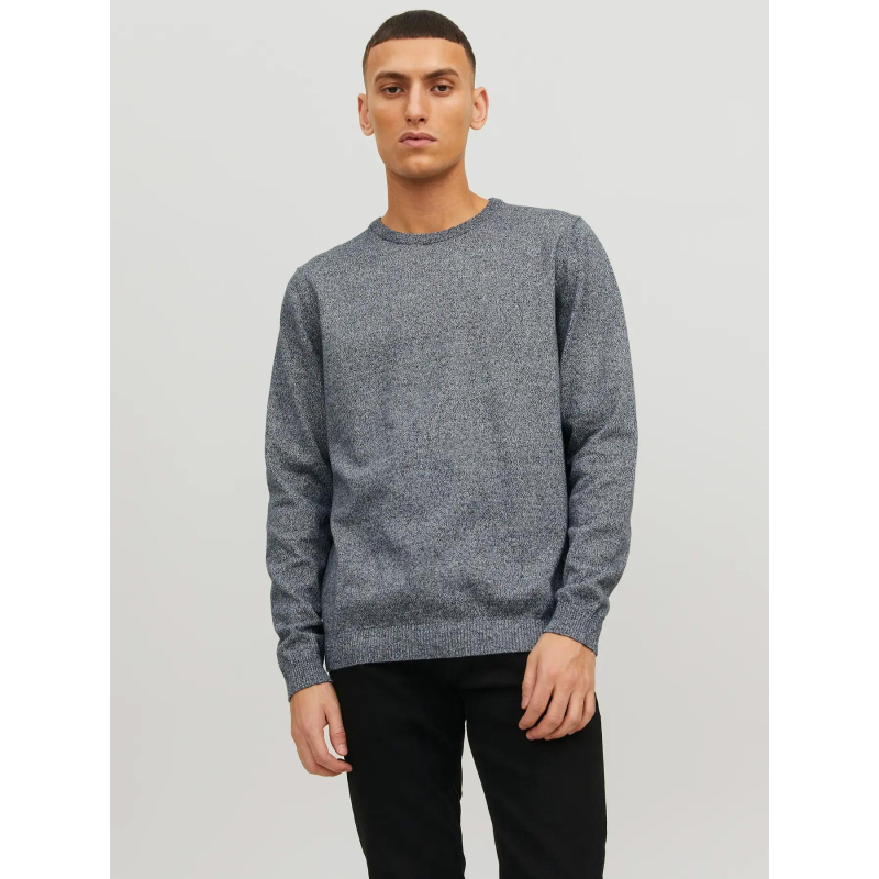 Pull basic col rond chiné bleu marine homme - Jack & Jones