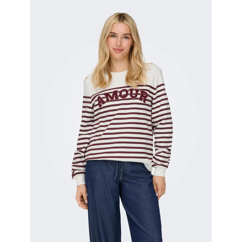 Sweat rayé allie blanc bordeaux femme - Only