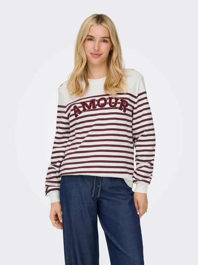 Sweat rayé allie blanc bordeaux femme - Only