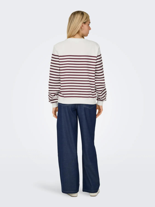 Sweat rayé allie blanc bordeaux femme - Only