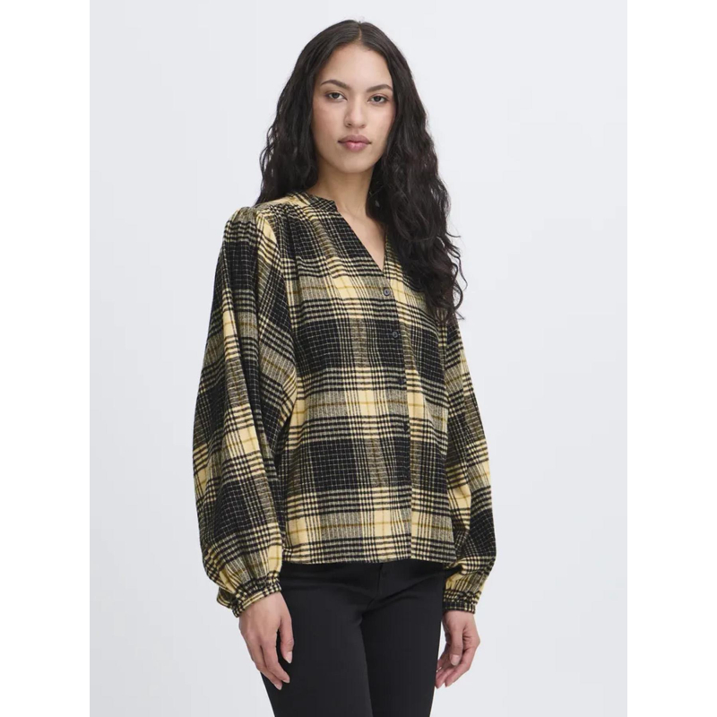 Chemisier à carreaux esiva noir beige femme - Ichi