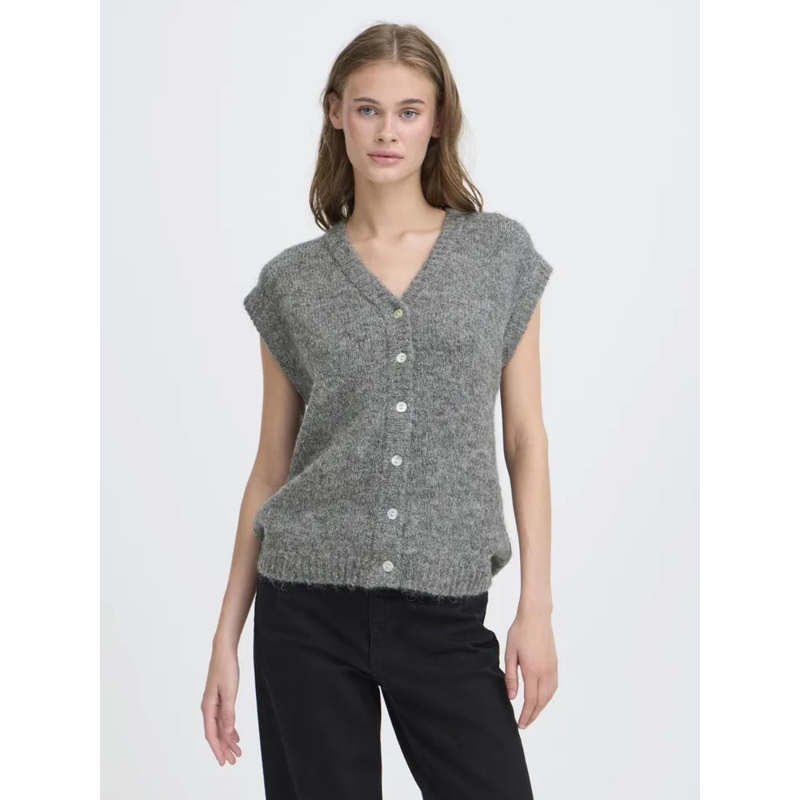 Gilet sans manche boutonné ihbelablue gris femme - Ichi