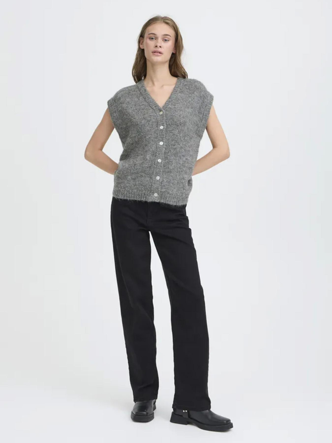 Gilet sans manche boutonné ihbelablue gris femme - Ichi