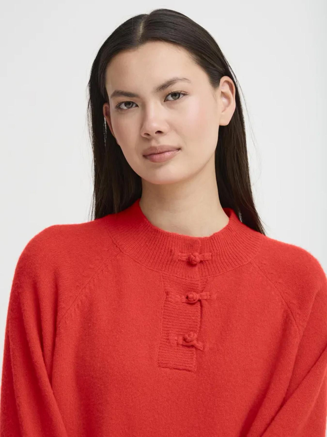Pull col boutonné dasila rouge femme - Ichi