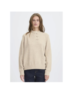 Pull col boutonné dasila beige femme - Ichi