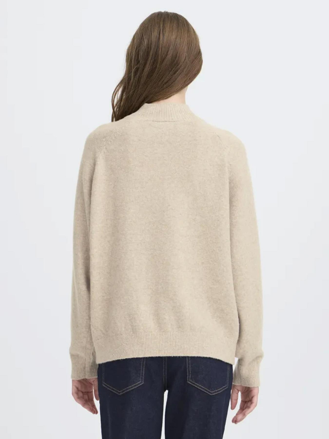 Pull col boutonné dasila beige femme - Ichi