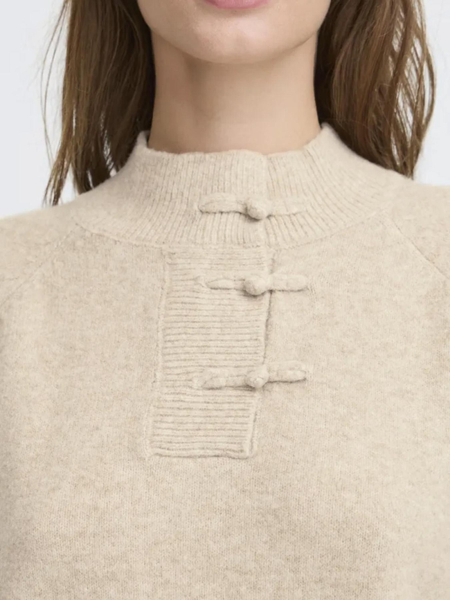 Pull col boutonné dasila beige femme - Ichi
