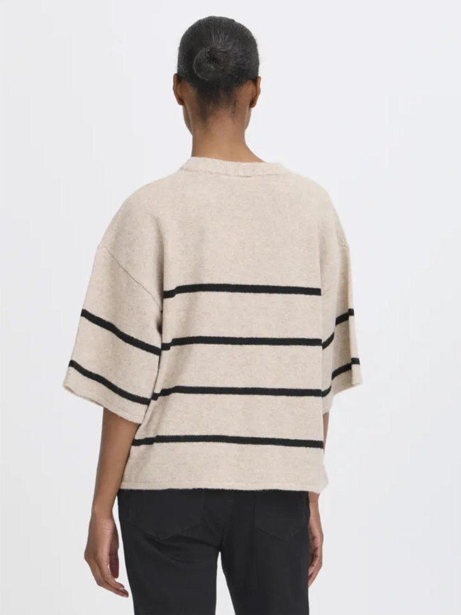 Pull rayé manches courte dasila beige femme - Ichi