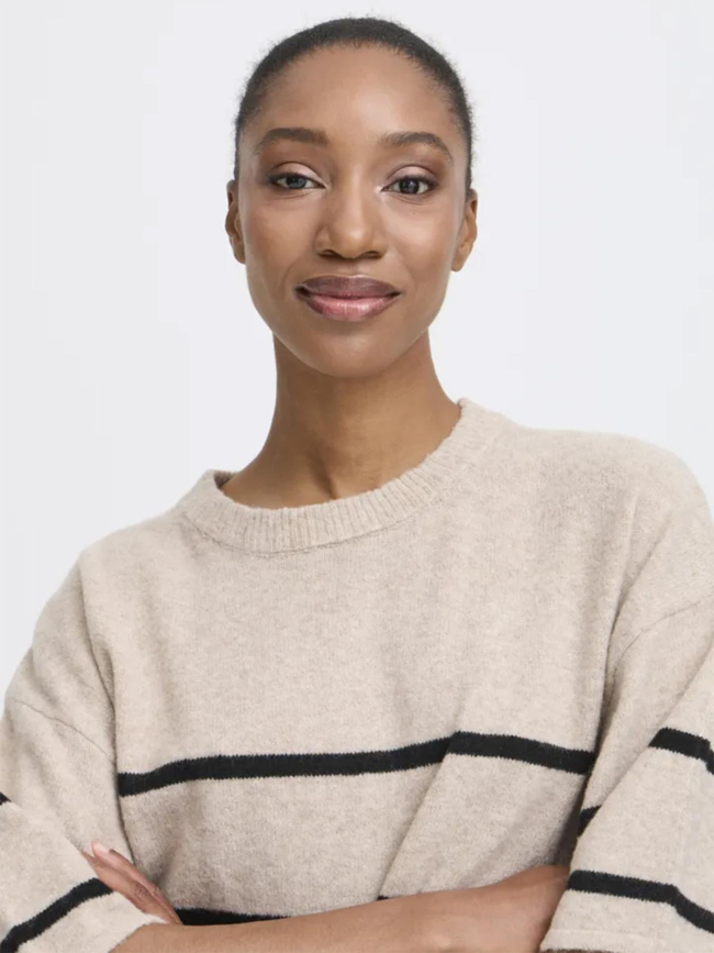 Pull rayé manches courte dasila beige femme - Ichi