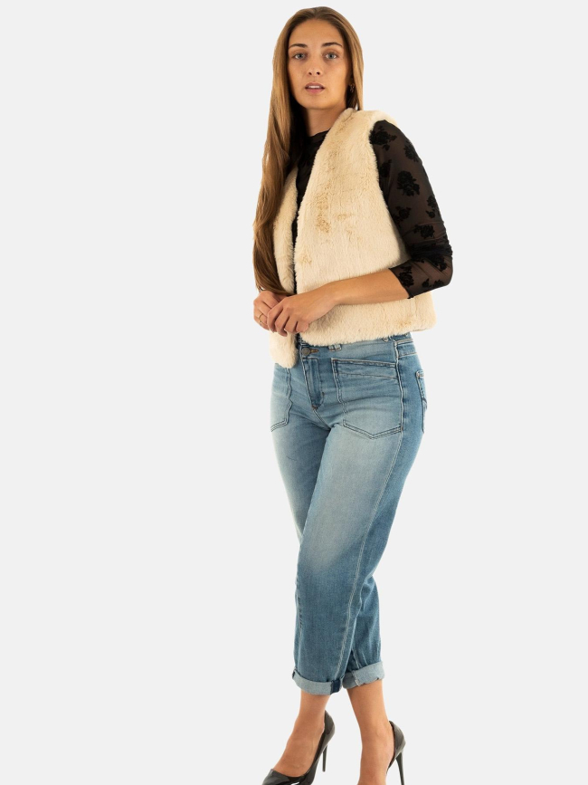 Veste sans manche fausse fourrure beige femme - Molly Bracken