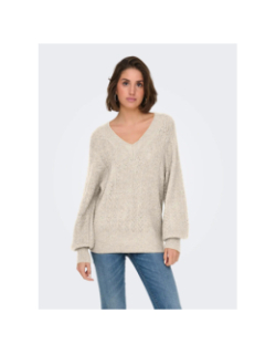 Pull col v pailleté lucilla écru femme - Only