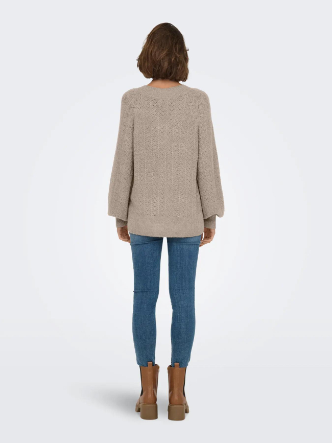 Pull col v pailleté lucilla beige femme - Only