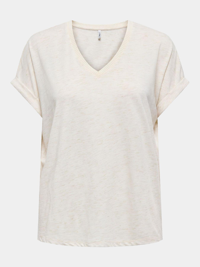 T-shirt col v pailleté rina beige femme - Only