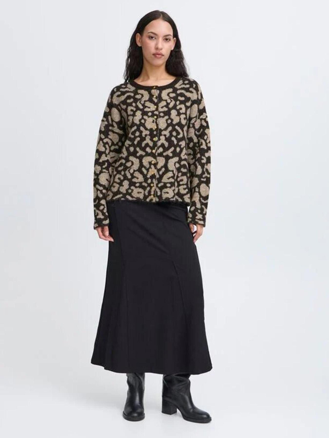 Gilet cardigan léopard kamara noir femme - Ichi