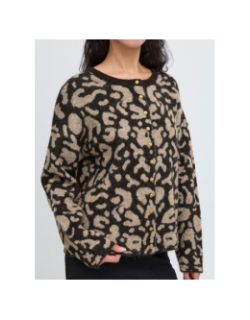 Gilet cardigan léopard kamara noir femme - Ichi