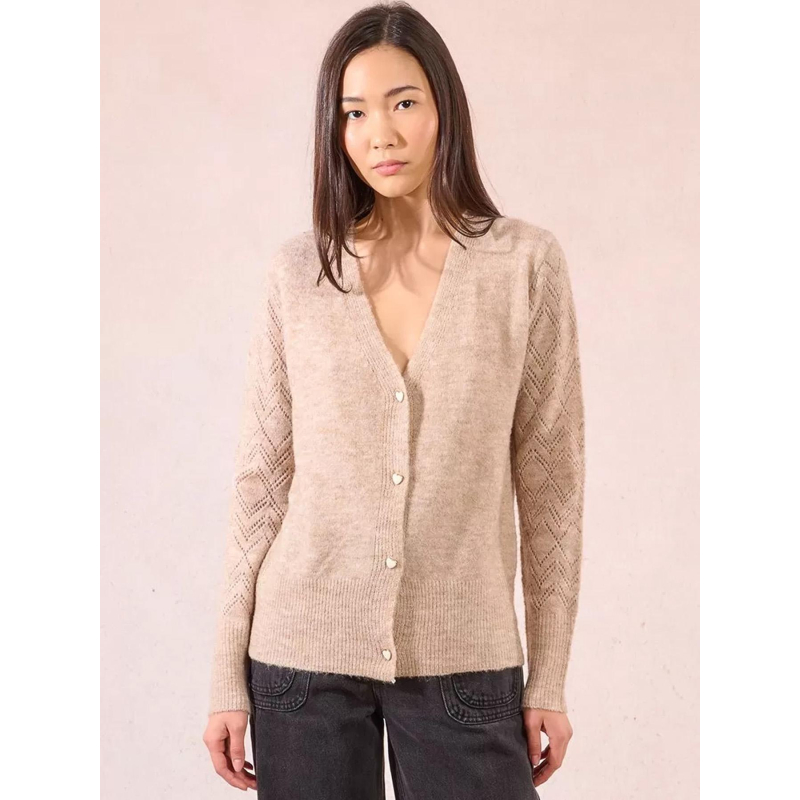 Gilet cardigan boutons cœur beige femme - Molly Bracken