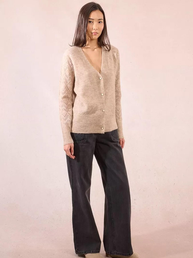 Gilet cardigan boutons cœur beige femme - Molly Bracken