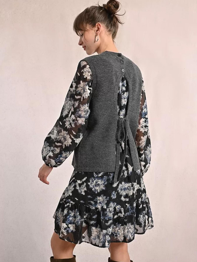 Pull sans manche dos ouvert gris femme - Molly Bracken