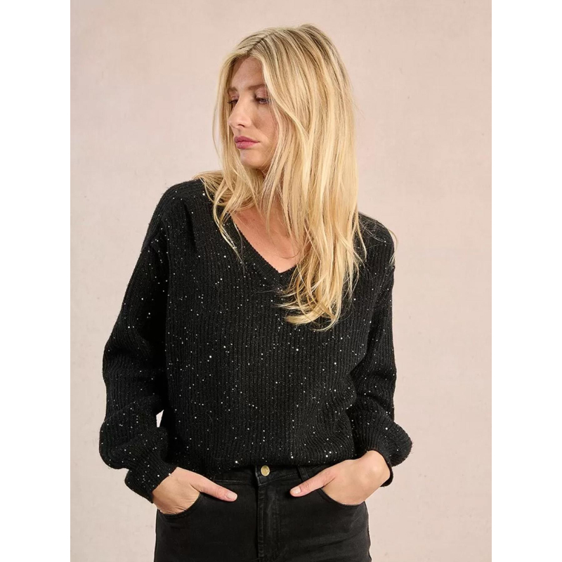 Pull à sequins brillant col v noir femme - Molly Bracken