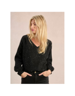 Pull à sequins brillant col v noir femme - Molly Bracken