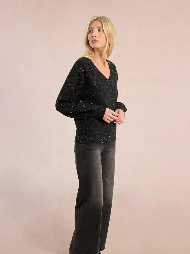 Pull à sequins brillant col v noir femme - Molly Bracken