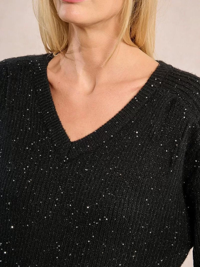 Pull à sequins brillant col v noir femme - Molly Bracken