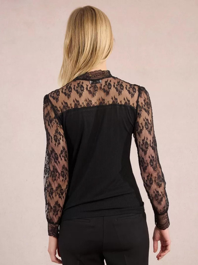 Top manches longues dentelle côtelé noir femme - Molly Braken