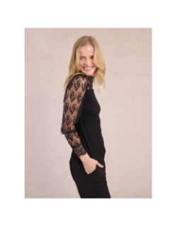 Top manches longues dentelle côtelé noir femme - Molly Braken