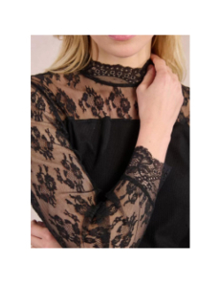 Top manches longues dentelle côtelé noir femme - Molly Braken