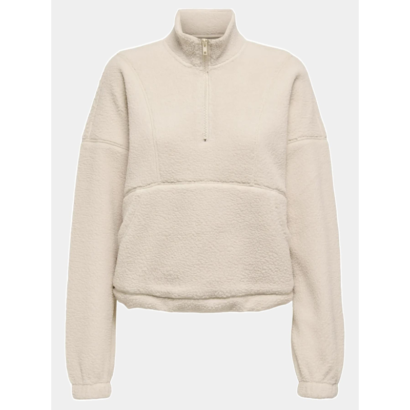 Sweat col zippé teddy mon blanc femme - Only Play