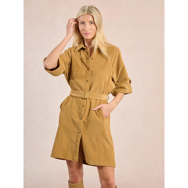 Robe boutonnée velours côtelé marron femme - Molly Bracken