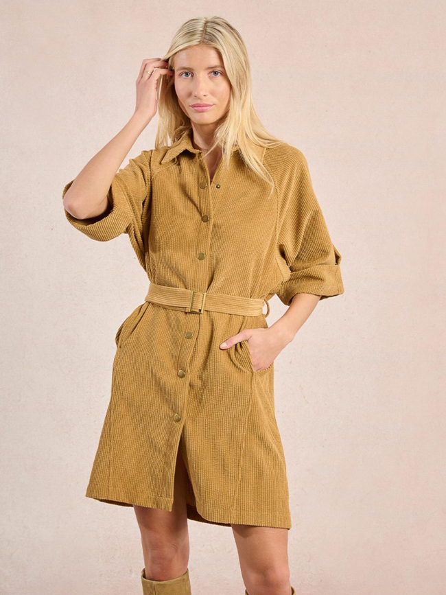 Robe boutonnée velours côtelé marron femme - Molly Bracken