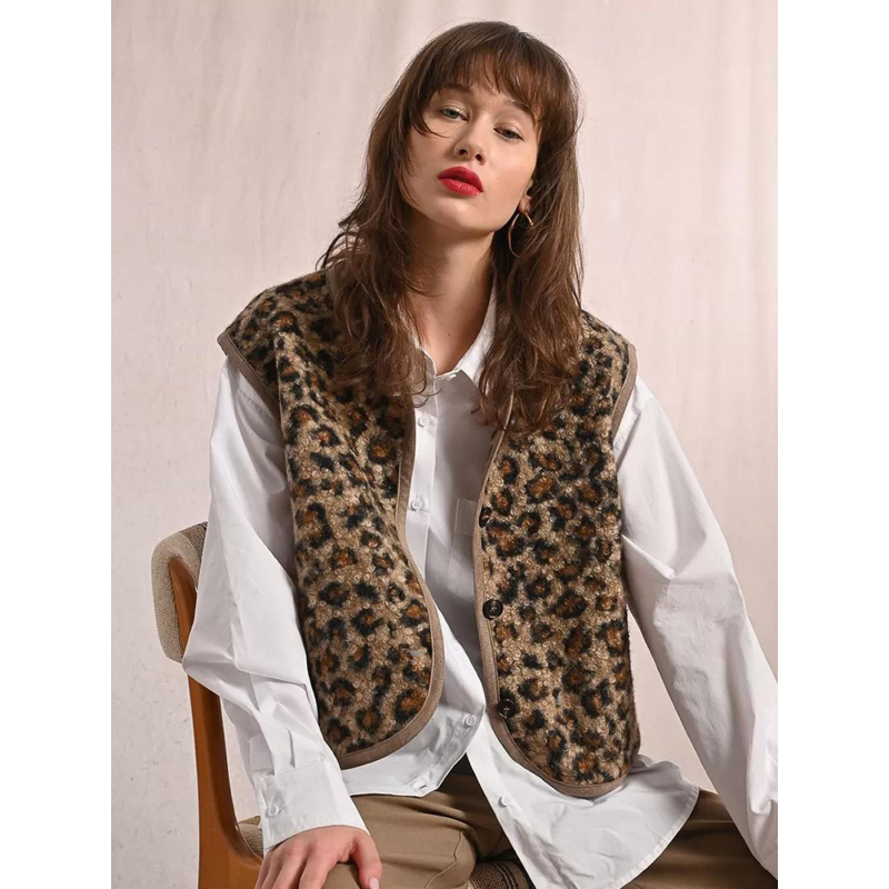 Veste sans manche léopard marron femme - Molly Bracken