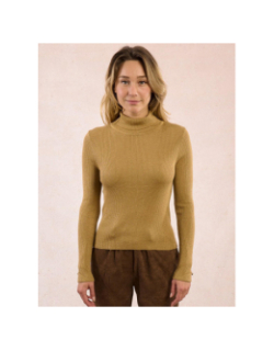Pull fin col roulé côtelé golden marron femme - Molly Bracken