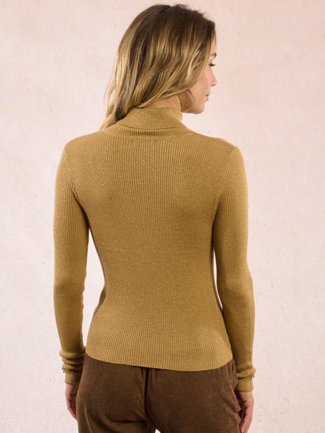 Pull fin col roulé côtelé golden marron femme - Molly Bracken