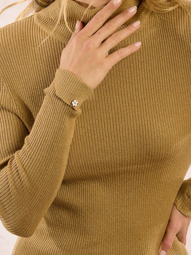 Pull fin col roulé côtelé golden marron femme - Molly Bracken