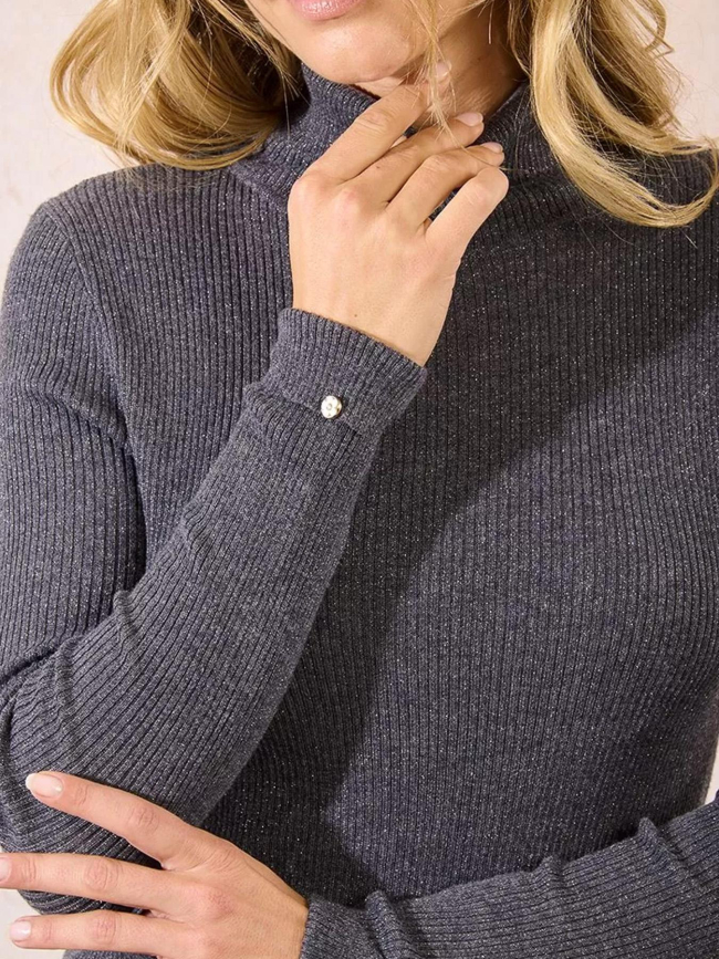 Pull fin col roulé côtelé dark gris femme - Molly Bracken