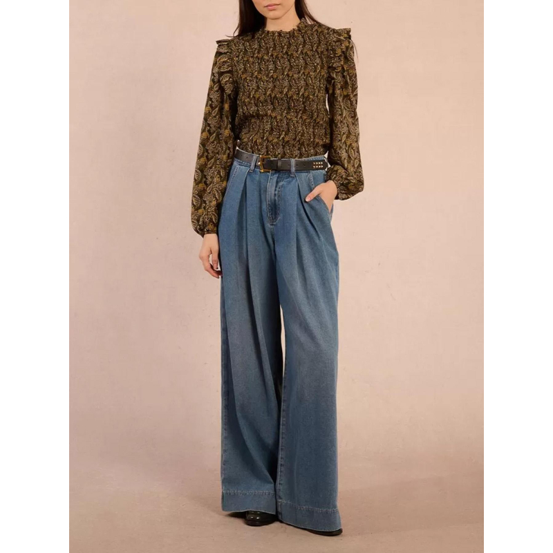 Jean large avec ceinture denim bleu femme - Molly Bracken