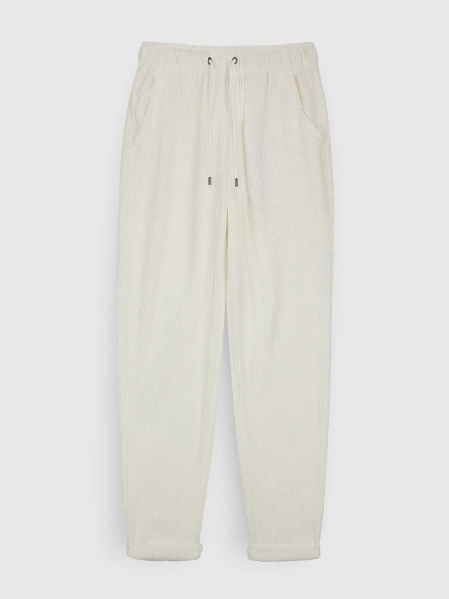 Pantalon droit en velours côtelé beige femme - Teddy Smith