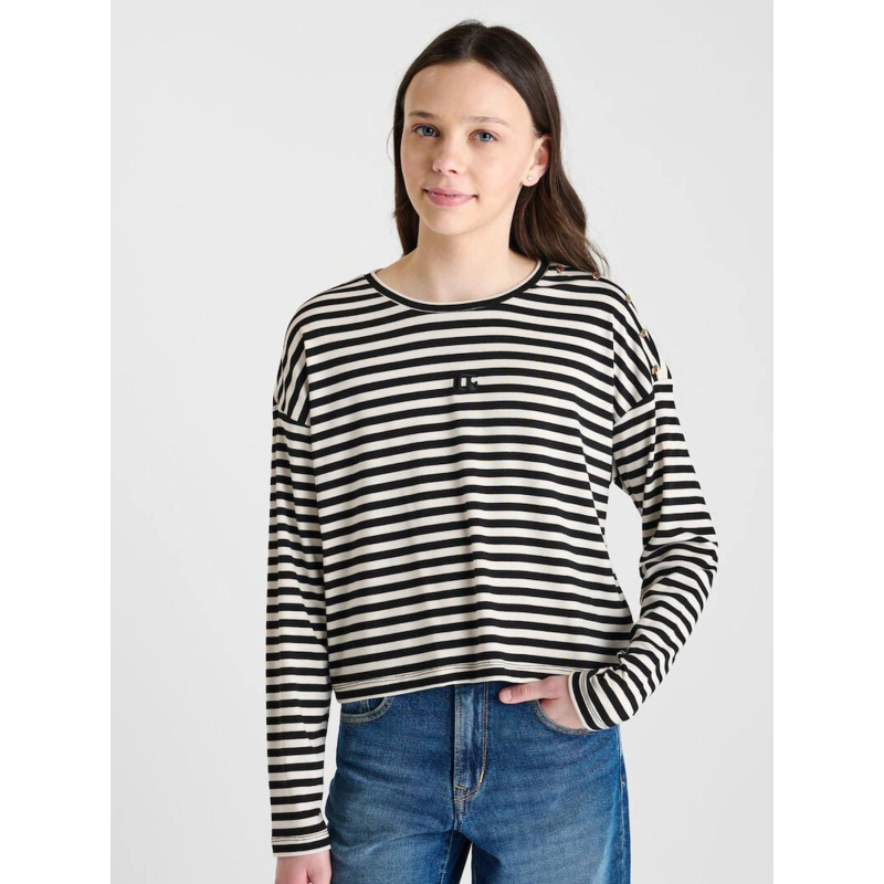 T-shirt manches longues rayé kinagi noir fille - Le Temps Des Cerises