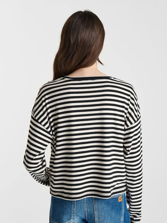 T-shirt manches longues rayé kinagi noir fille - Le Temps Des Cerises