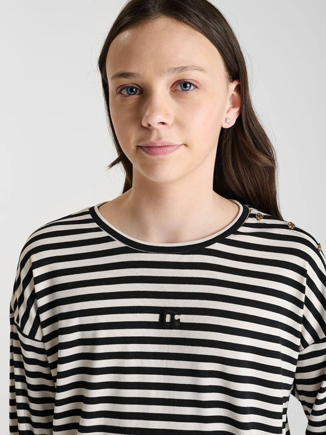 T-shirt manches longues rayé kinagi noir fille - Le Temps Des Cerises