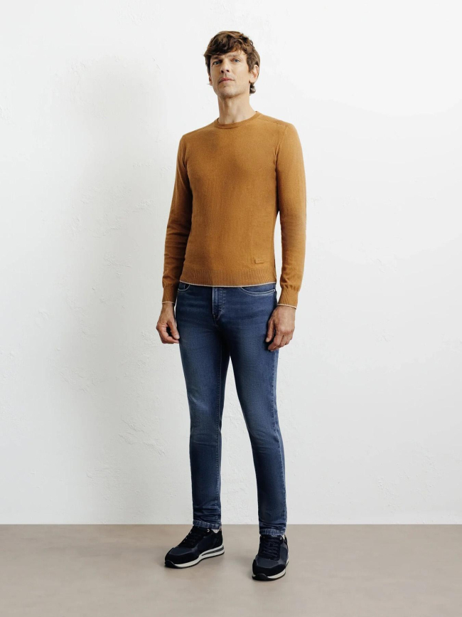 Pull col rond brad camel marron homme - Izac